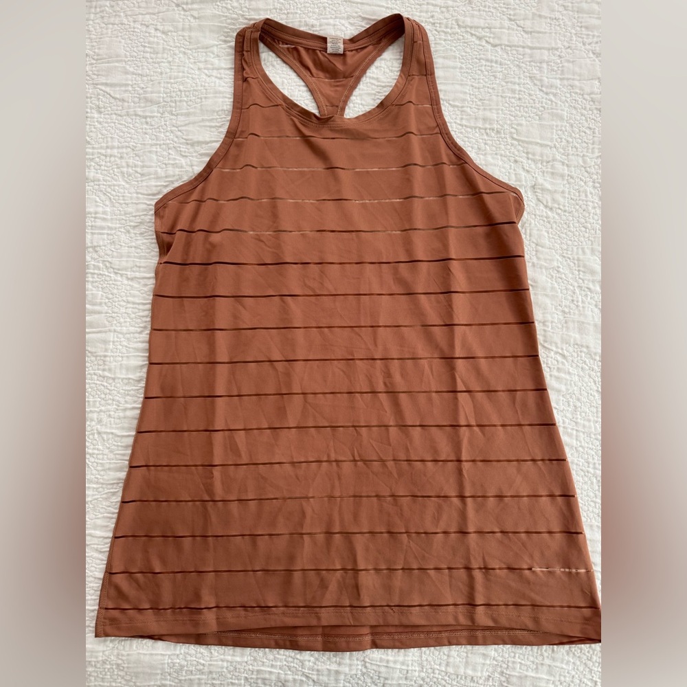 Athleta Chi High Neck Terracotta Striped Racerback Tank Top
